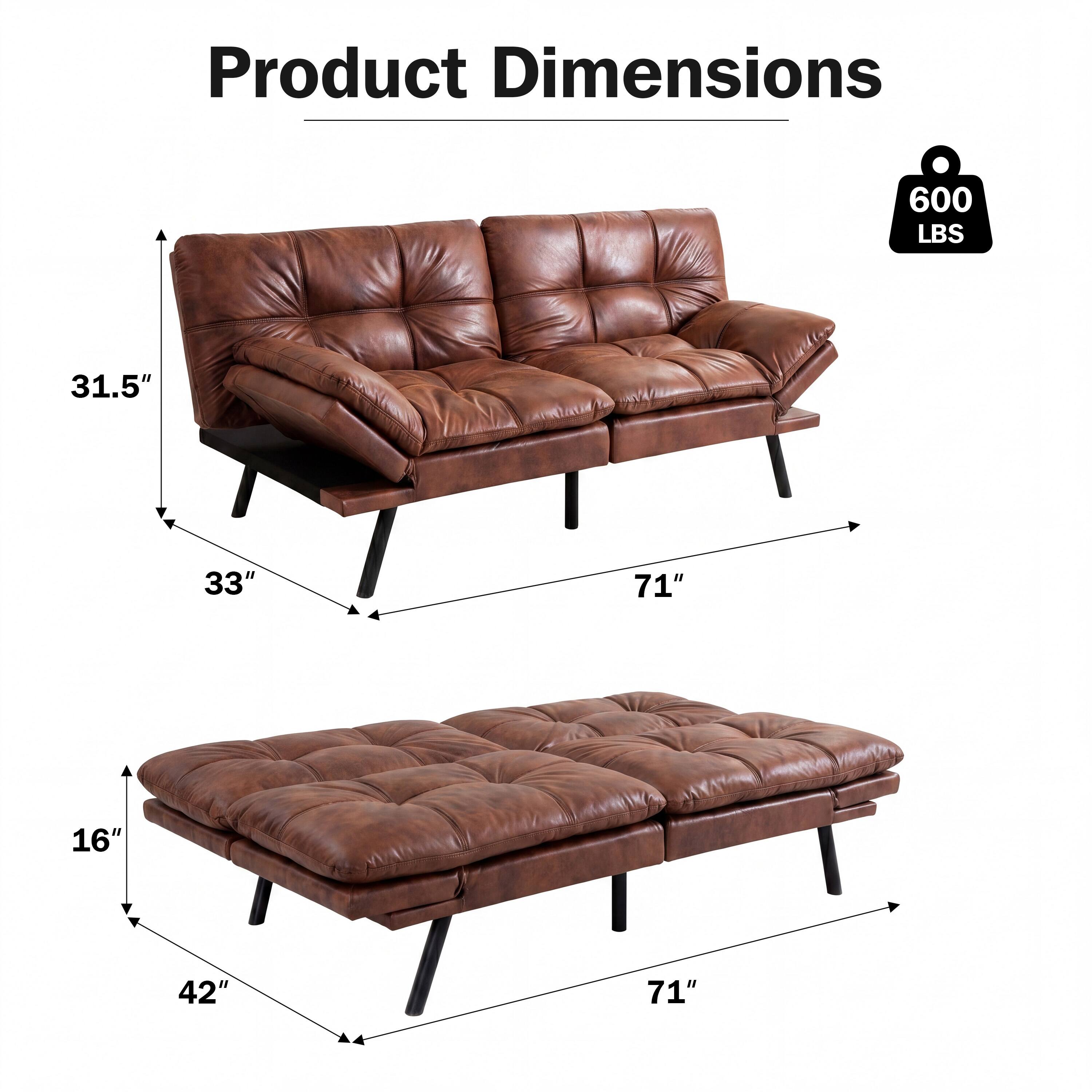 Product Dimensions  
600 LBS  
31.5"  
33"  
71"  
16"  
42"  
71"