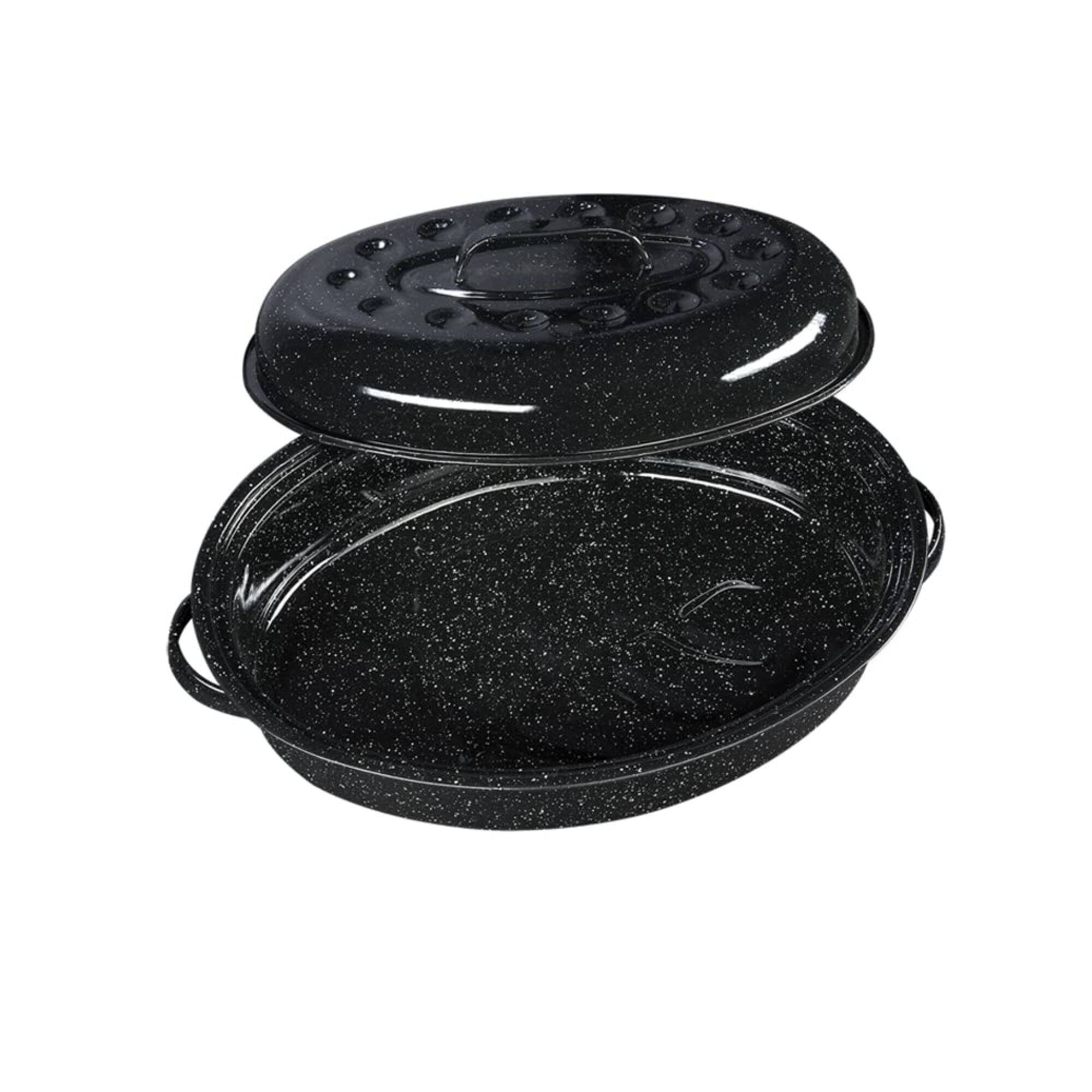 Angle. Granite Ware - Granite Ware Covered Oval Roaster, 15-Inch, Speckled Black, 10 Lb Capacity - Speckled Black.