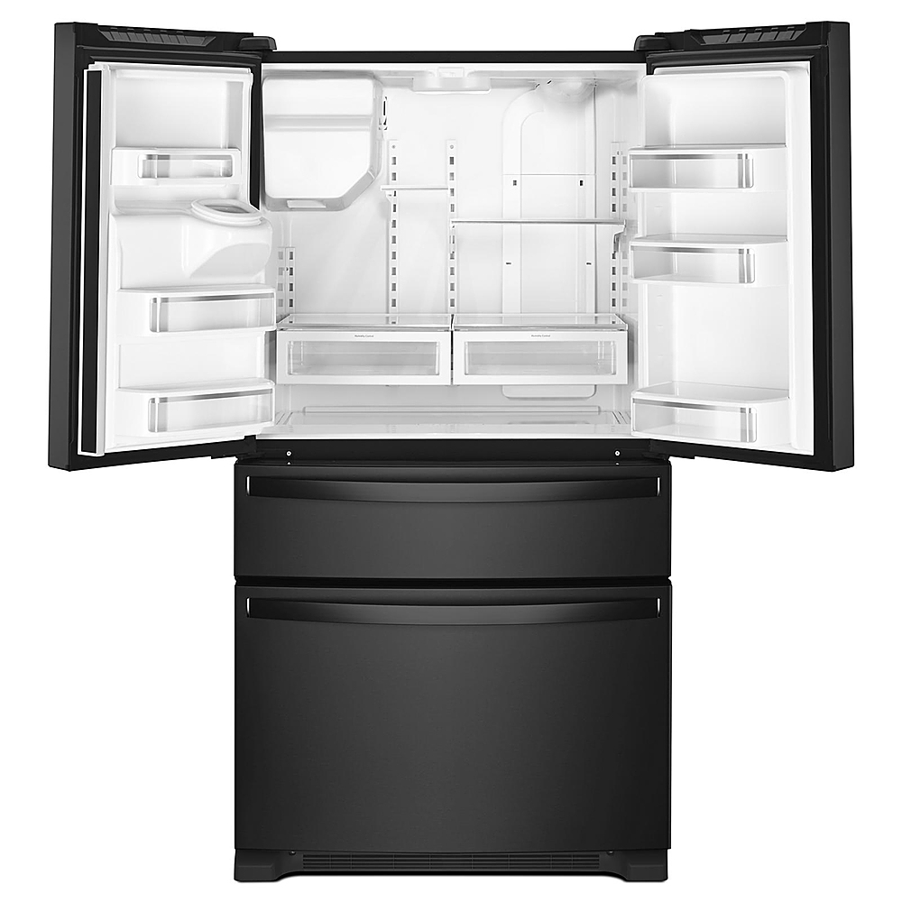 Left View: Whirlpool - 25 cu. ft. French Door Refrigerator with External Ice and Water Dispenser - Black