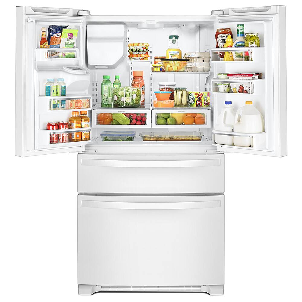 Left. Whirlpool - 25 cu. ft. French Door Refrigerator with External Ice and Water Dispenser - White.