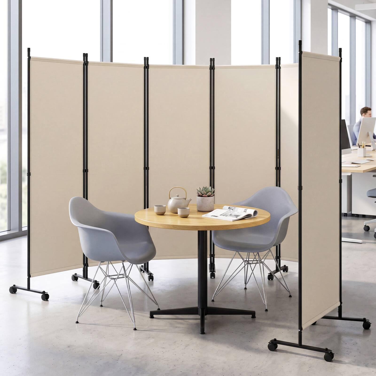 Alt View 3. Costway - Costway Room Divider, 6-Panel Folding Privacy Screen with Lockable Rolling Wheels for Home - Beige.