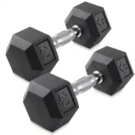 Philosophy Gym - Pair of Rubber Coated Hex Dumbbell - Cast Iron Hand Weight Set - Black