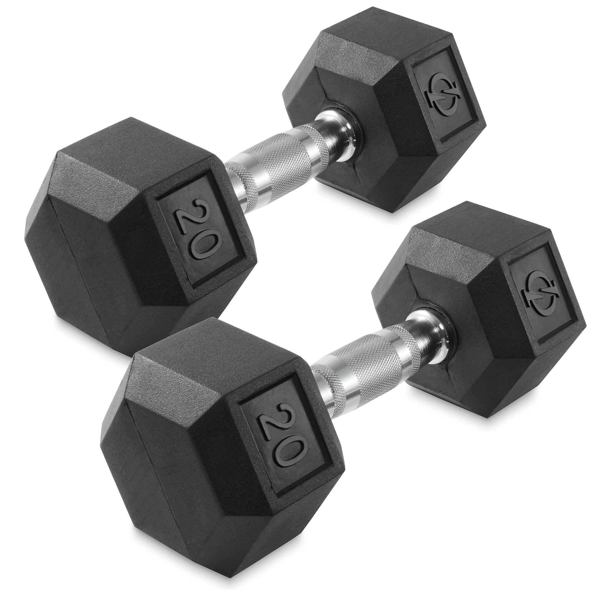 Philosophy Gym - Pair of Rubber Coated Hex Dumbbell - Cast Iron Hand Weight Set - Black