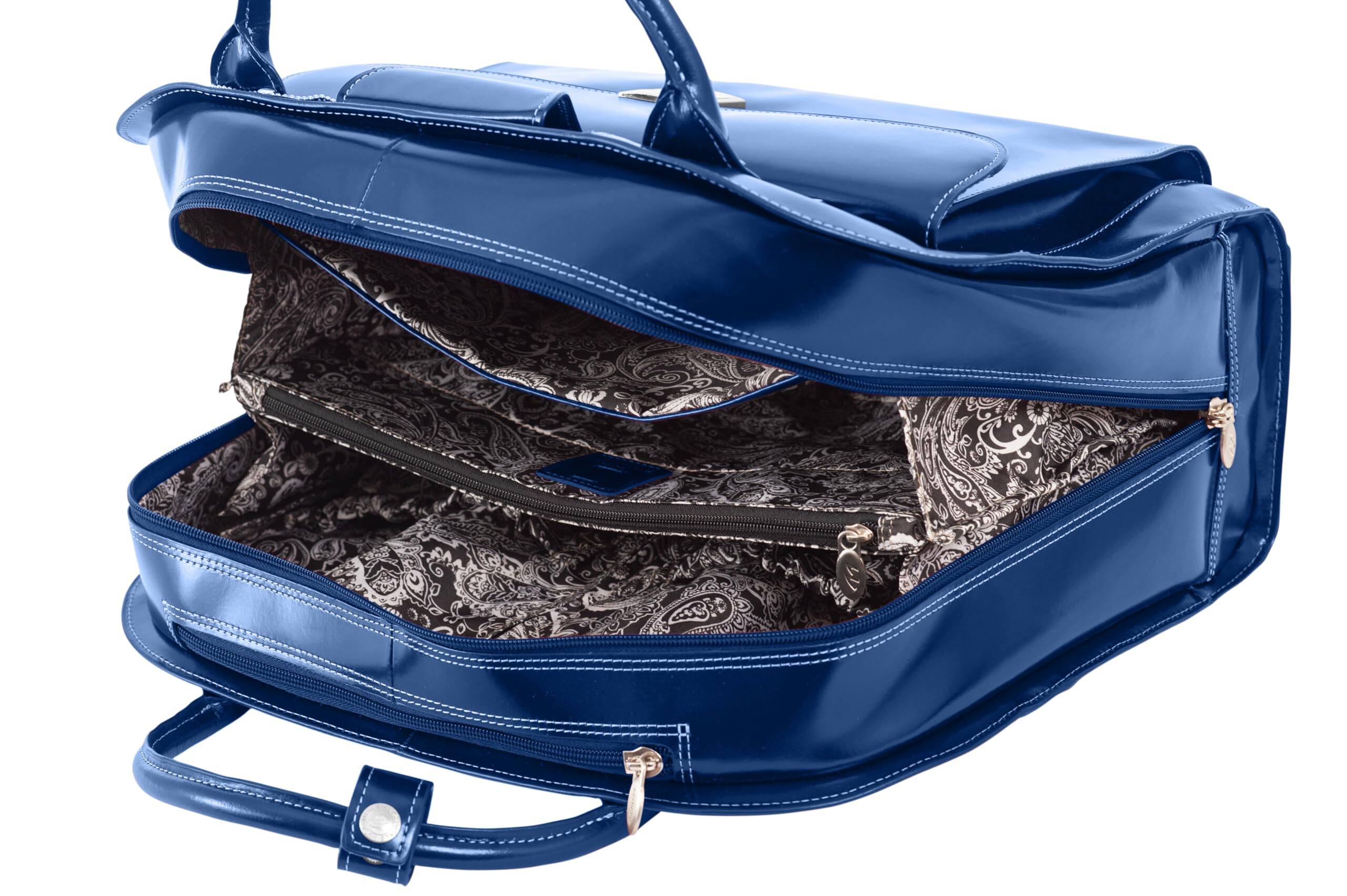 Alt View 5. McKleinUSA - 15in Top-Grain Cowhide Leather Wheeled Laptop Briefcase Vertical Women's Overnight Bag Removable Trolley Case - Navy.