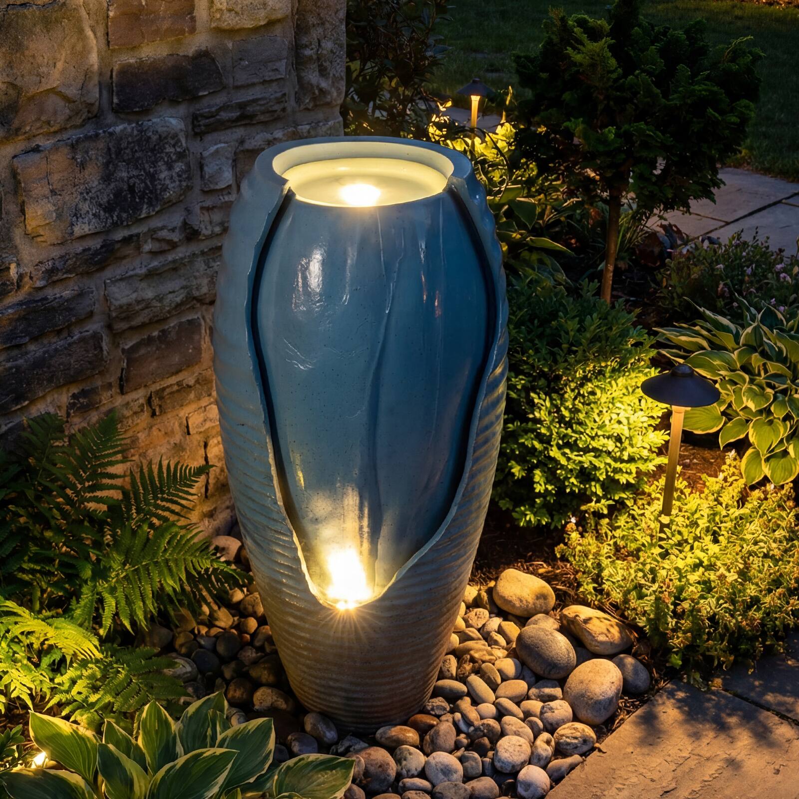 Alt View 1. Costway - Costway 32" Tall Jar Water Fountain with LED Lights & Pump for Garden Patio Yard Porch - Blue.
