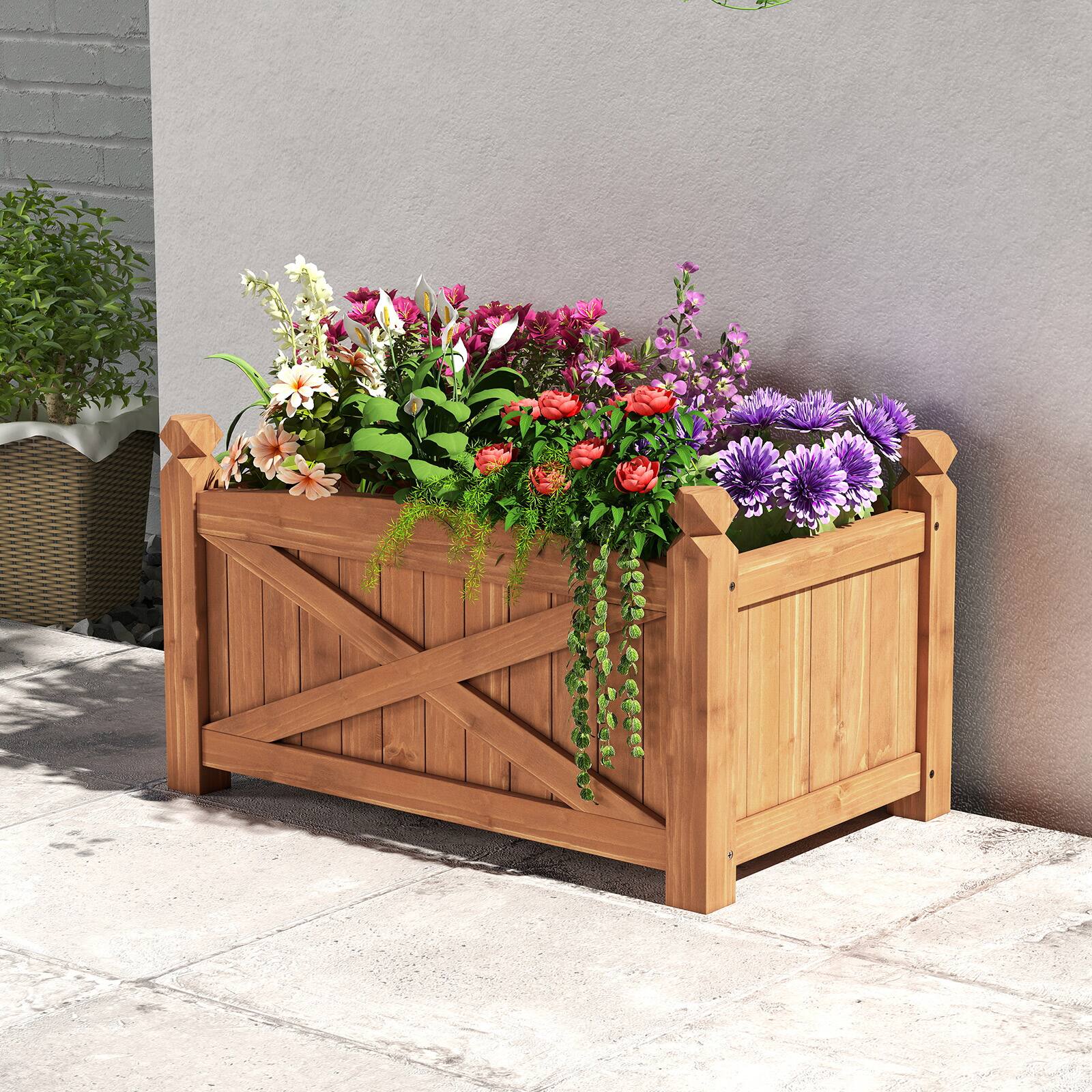 Alt View 4. Gymax - Gymax Wooden Raised Garden Bed Elevated Outdoor Planter Box w/ Drainage Holes for Patio - Coffee.