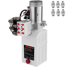 VEVOR - Hydraulic Pump, 6 Quart/1.5 Gal Double Acting Dump Trailer Pump DC 12V, 3200 PSI Max Relief Pressure, Electric Hydraulic - Silver