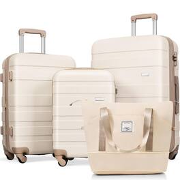BreeBe - Luggage Sets 4 Piece, ABS Durable Suitcase with Travel Bag, Carry On Luggage Suitcase Set with 360° Spinner Wheels - Ivory