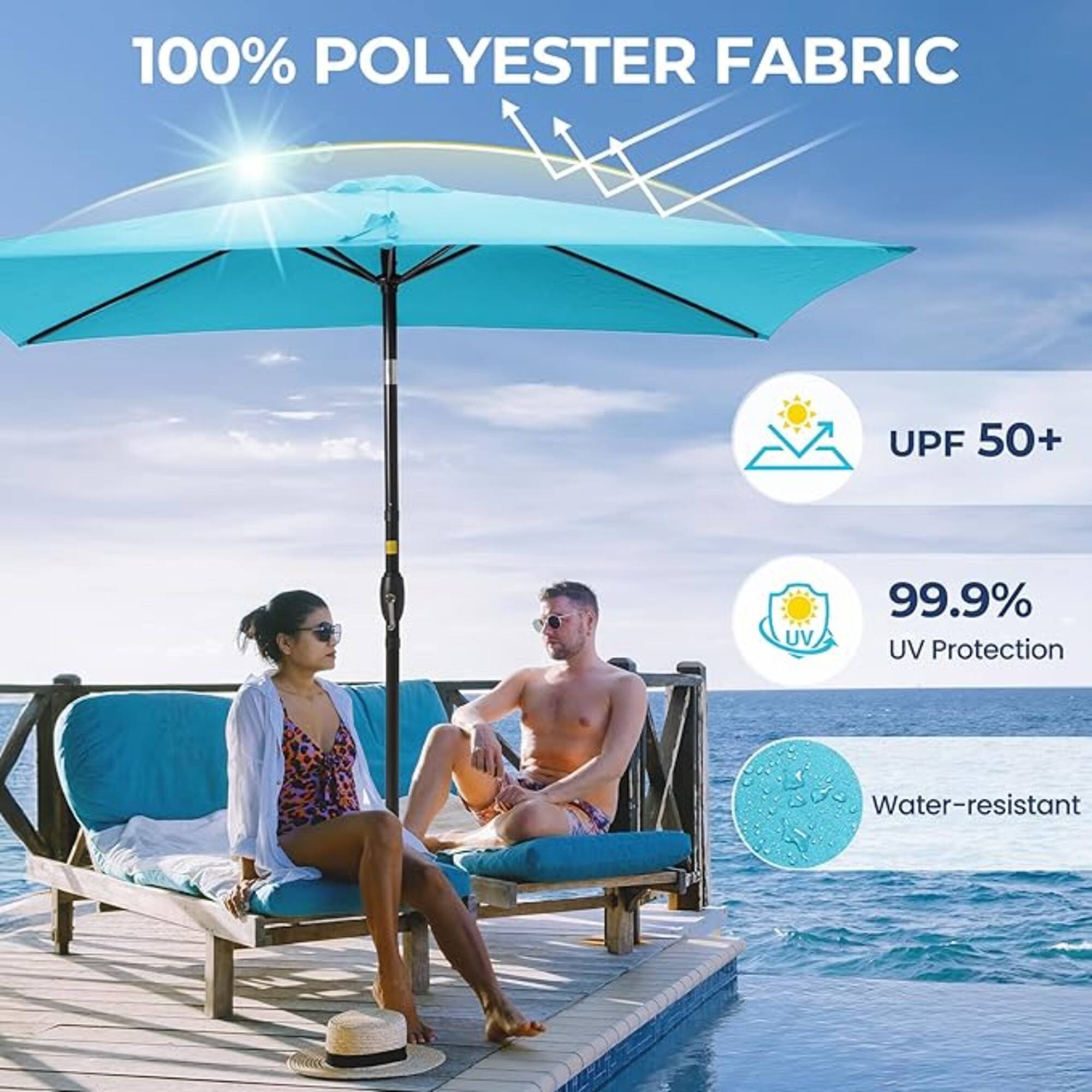 100% POLYESTER FABRIC  
UPF 50+  
99.9% UV Protection  
Water-resistant