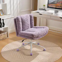 GOODSILO - Extra Wide Plush Faux Fur Office Chair with Adjustable Height and 360-Degree Swivel for Home Workspace - Violet