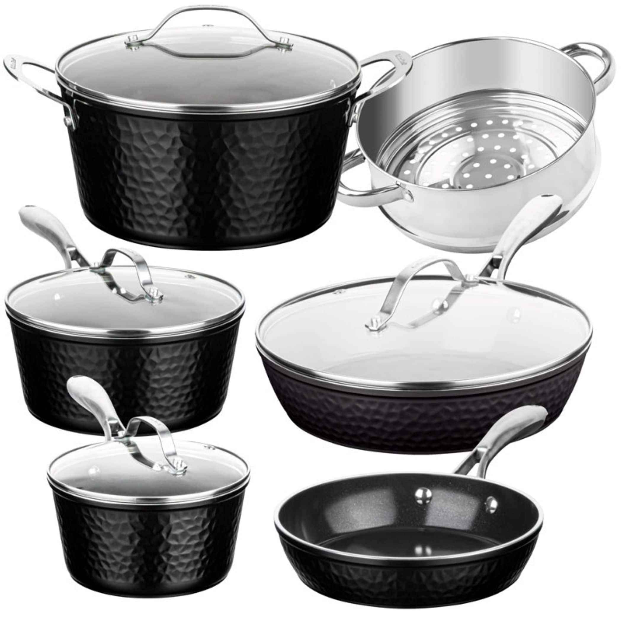 Gotham Steel - 10 Piece Hammered Nonstick Ceramic Cookware Set - Black