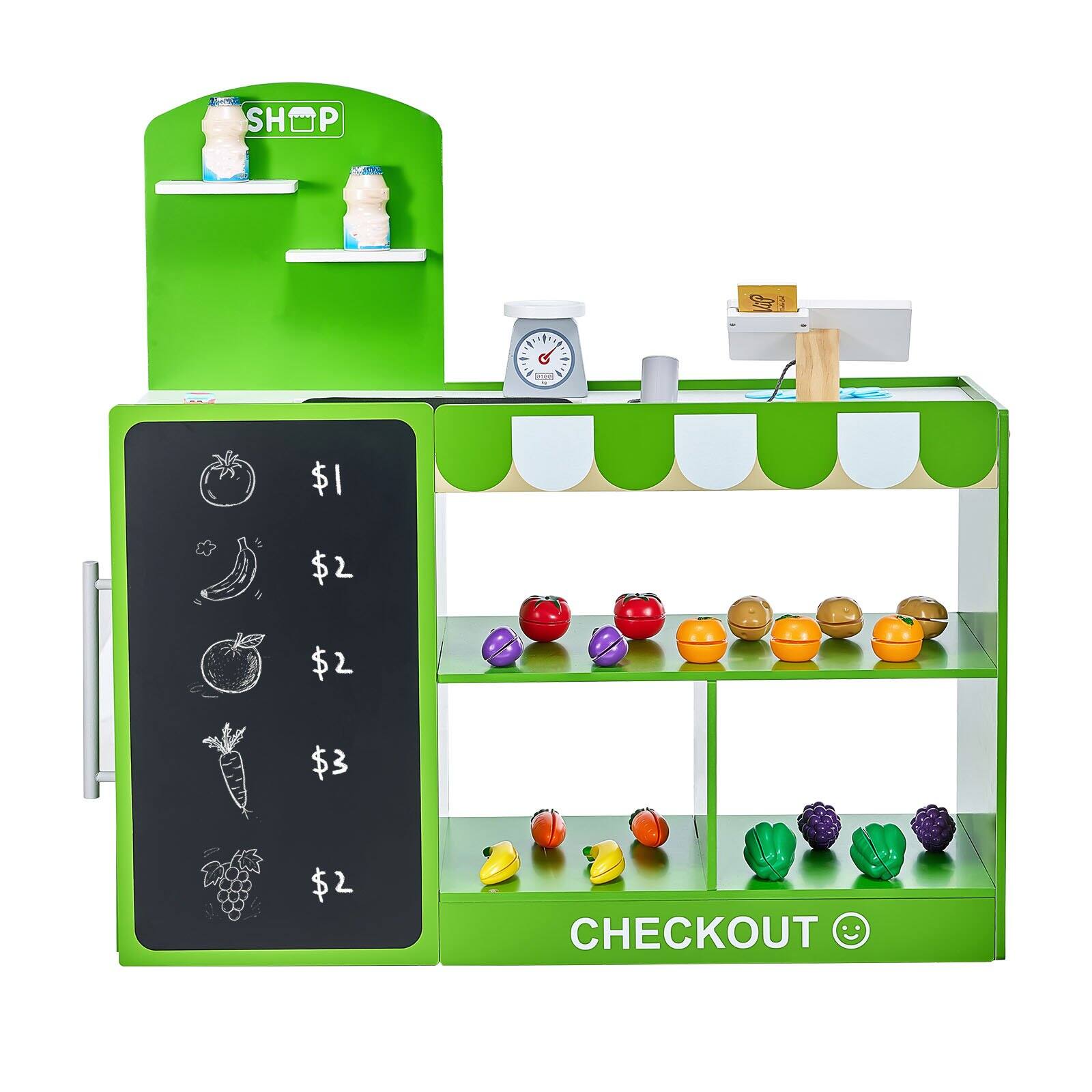 SHOP

- Tomato: $1
- Banana: $2
- Apple: $2
- Carrot: $3
- Grapes: $2

CHECKOUT