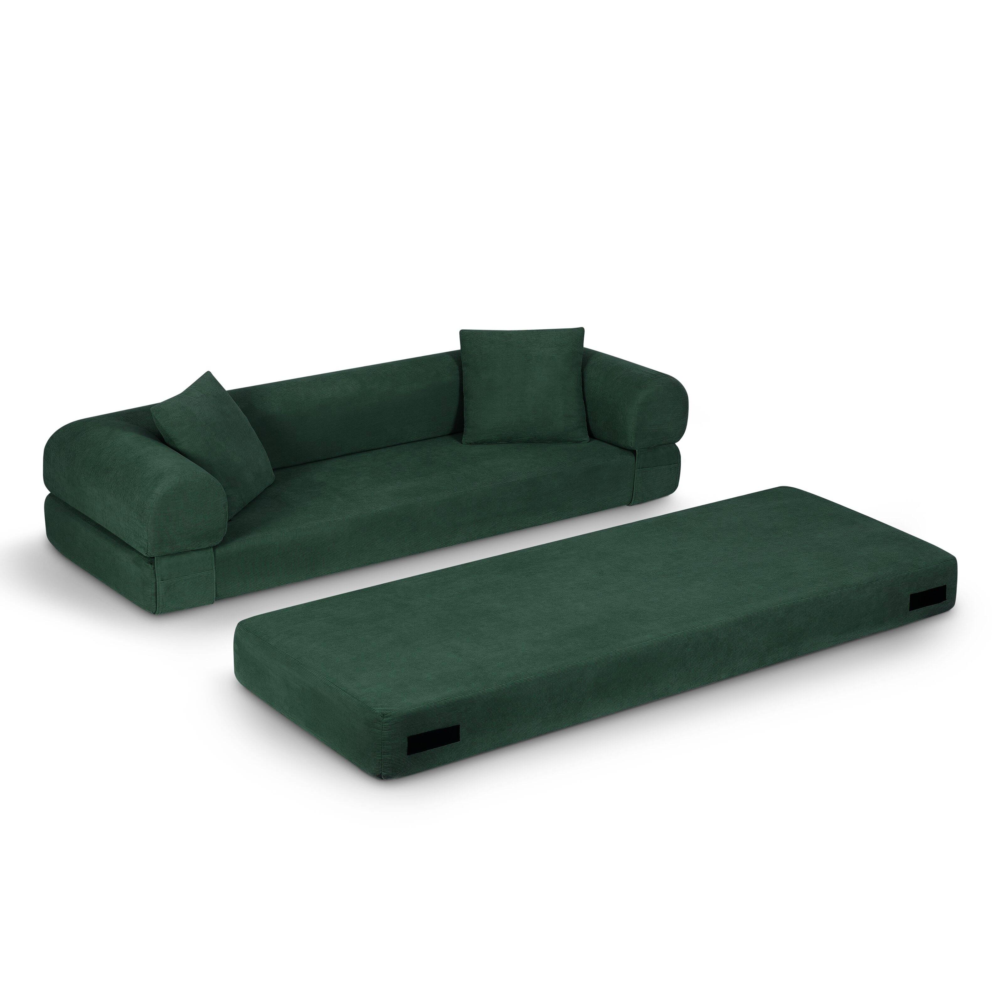Alt View 2. Loheer - Loheer 80 Inch Convertible Sofa Bed Queen Folding Sleeper Sofa Corduroy Fold Out Couch with Storage - Dark Green.