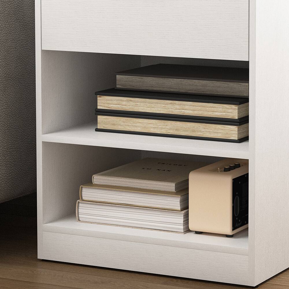 Alt View 6. Spaco - Nightstand with Charging Station,2 USB,Type C,Drawer,Adjustable Shelf - White.