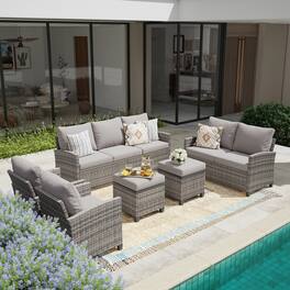 Boyel Living - 5 Piece PE Rattan Patio Seating Set with Sofa and Ottomans - Gray