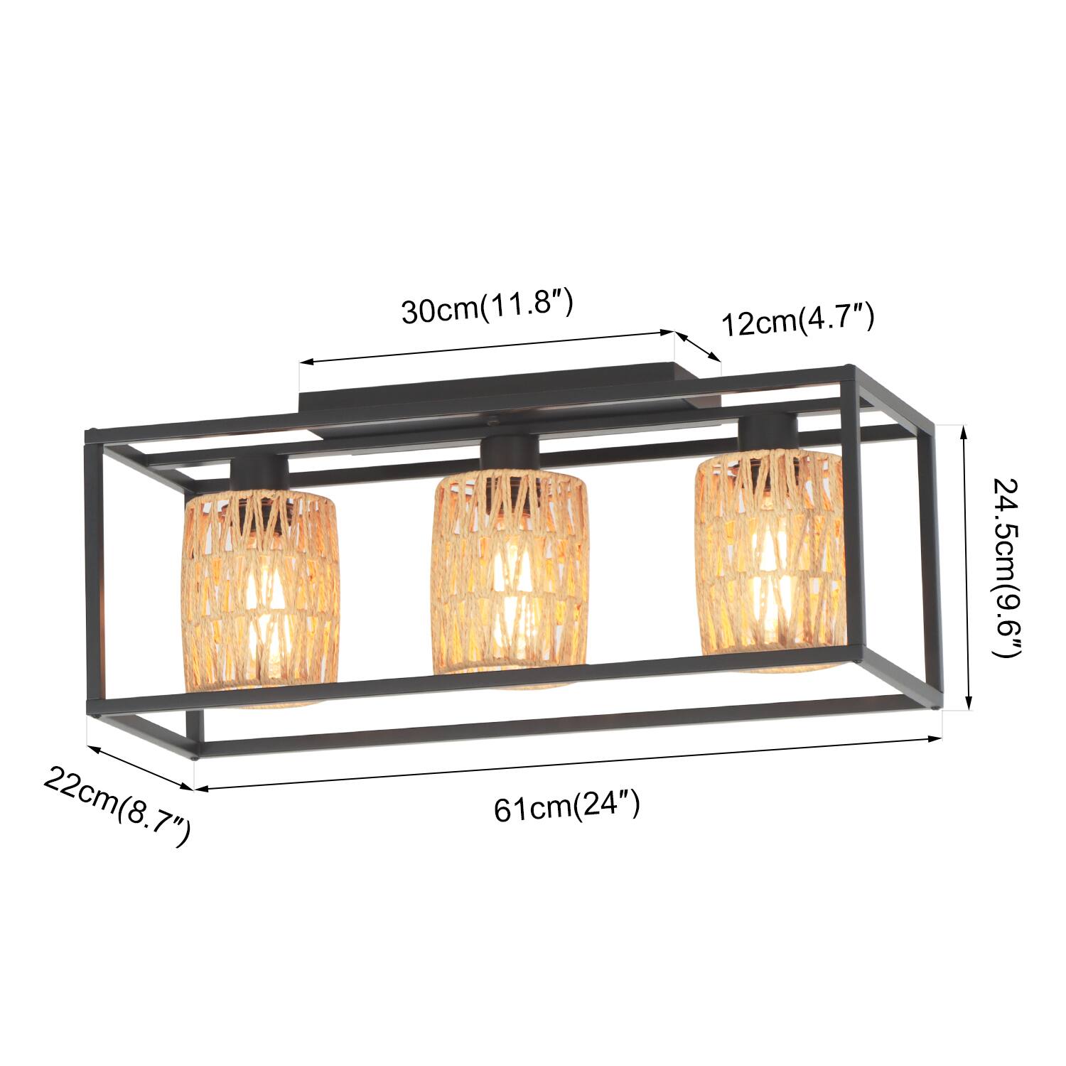30cm(11.8"), 12cm(4.7"), 22cm(8.7"), 61cm(24"), 24.5cm(9.6")