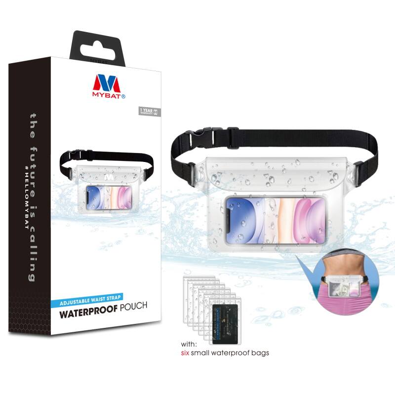 MYBAT 1 YEAR WARRANTY the future is calling WAIST STRAP ADJUSTABLE WATERPROOF POUCH with: six small waterproof bags