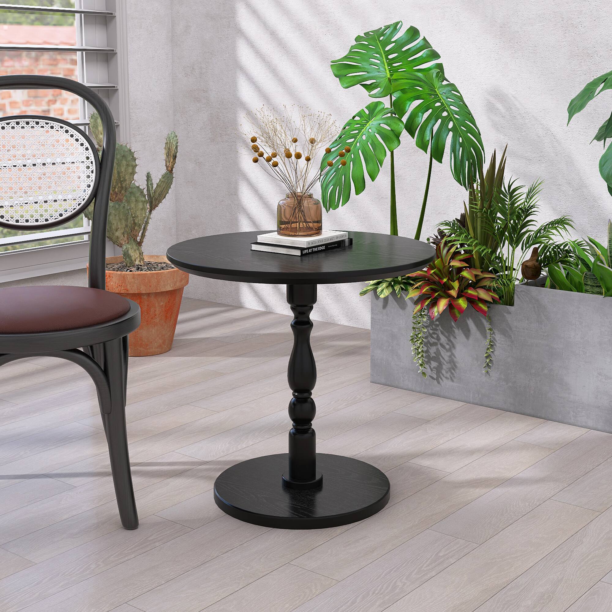 Alt View 9. Ecooso - 23'' Accent Round Table, Round Side Table, Small Table for Small Spaces, Modern Accent Nightstand，Solid Wood Leg - Antique Black.