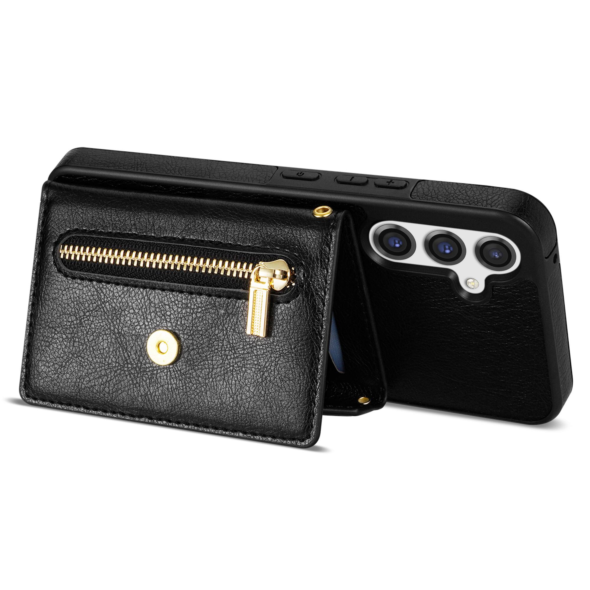Alt View 2. Dteck - Crossbody Wallet Case for Samsung Galaxy S26, Shockproof PU Leather Stand Cover with Zipper Pocket and Card Slots - Black.