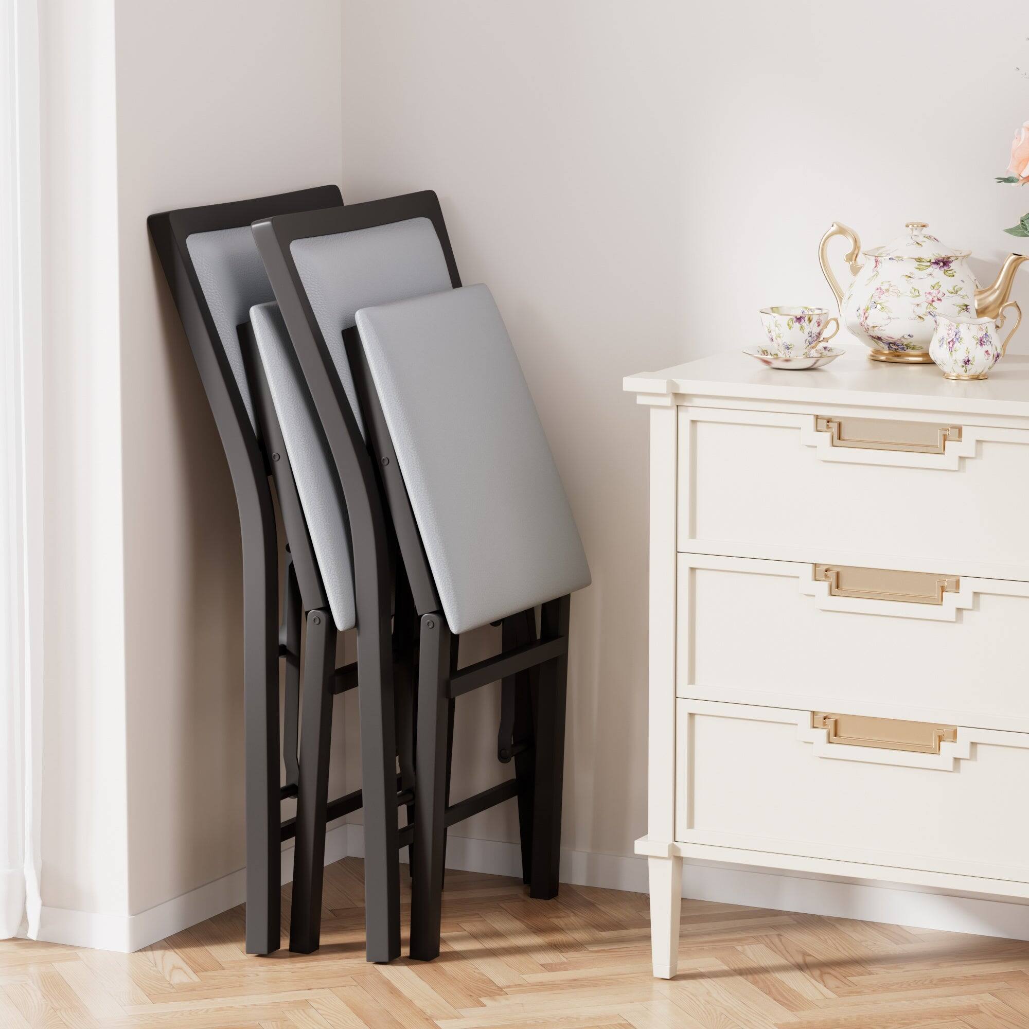 Angle. Vecelo - 6-Pack PU Leather Folding Chairs - Dining Chair,300lb Capacity, Padded Seat, Space Saving Foldable Design - Grey 4 Pack.