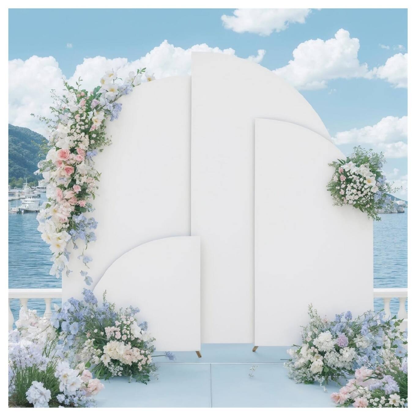 Alt View 2. GARVEE - 6.6 ft Wedding Arch Cover,Spandex Fitted Arch Covers,Round Top Chiara Arch Backdrop Cover - WHITE.