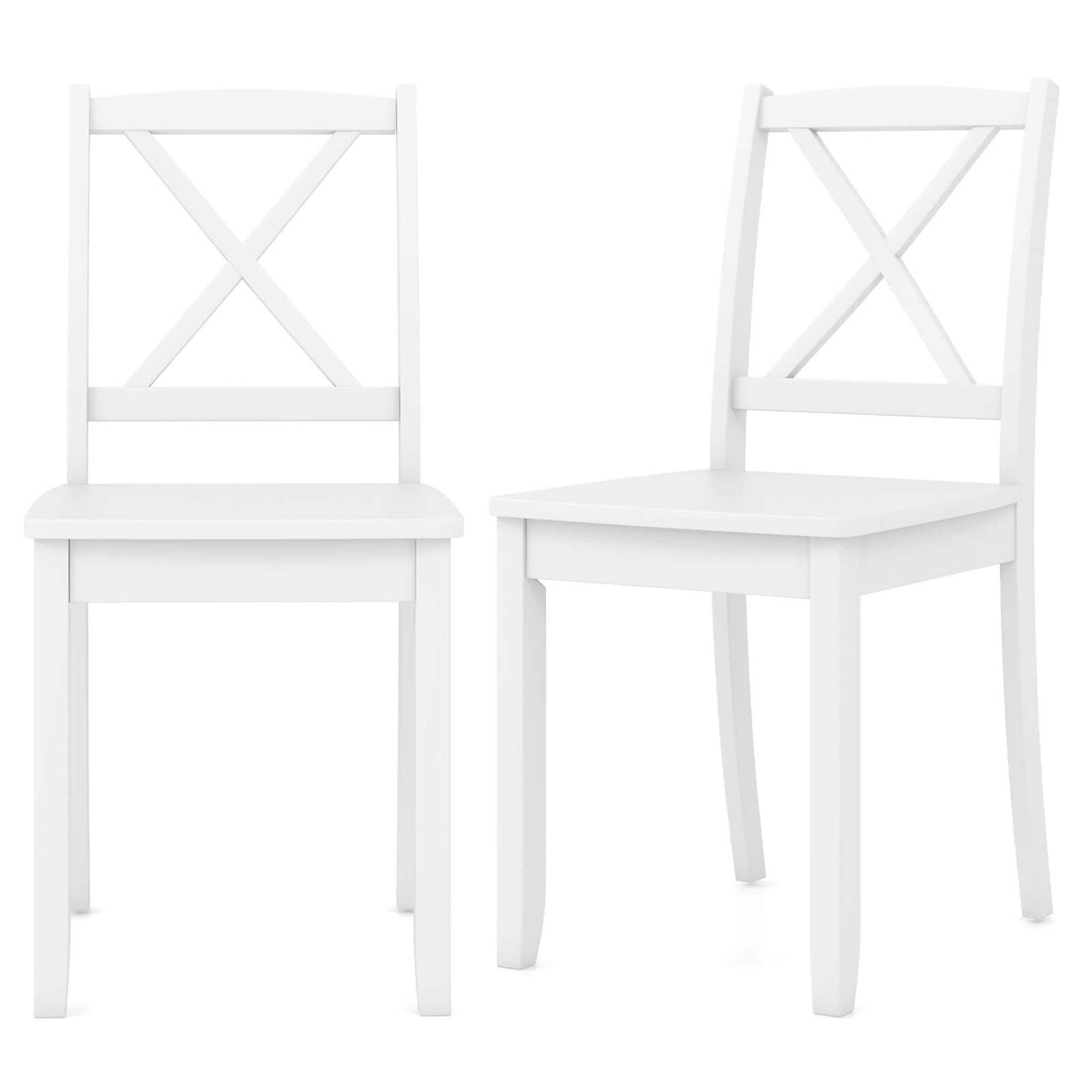 Costway - Dining Chair Set of 2 Kitchen Side Chairs with Rubber Wood Legs & Cross Back - White