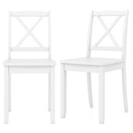 Costway - Dining Chair Set of 2 Kitchen Side Chairs with Rubber Wood Legs & Cross Back - White