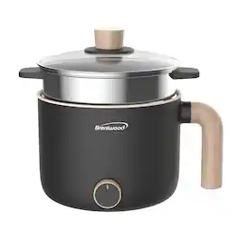 Brentwood - 1.5 Liter Multi-Function Electric Non-Stick Hot Pot Cooker with Stainless-Steel Food Steamer - Black