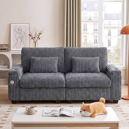 Dyonery - 9" Modern 2-Seater Sofa with Charging Ports, Cup Holders & Armrest Storage - Wide Corduroy Gray - Gray