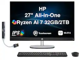HP - Upgraded - 27" TouchScreen All-in-One FHD Display (Ryzen AI 7 350, 32GB, 2TB SSD, AMD Radeon, WiFi 6, Webcam, Win11P) w/USB Hub - Black