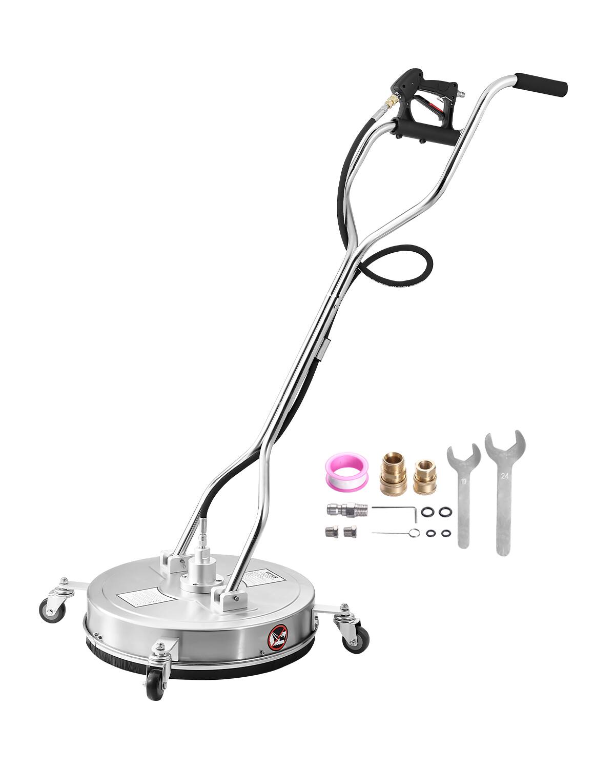 VEVOR - 20" Pressure Washer Surface Cleaner, Stainless Steel Pressure Washer Attachments with 4 Wheels, 4500 Max PSI - Silver