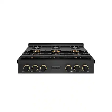 Front. ZLINE - ZLINE Designer 36 in. 6 Burner DuoPro Gas Rangetop in Black Satin Steel with Black and Bronze Accents (PSRTBSZ-36-MBCB) - Black Satin Stainless Steel.