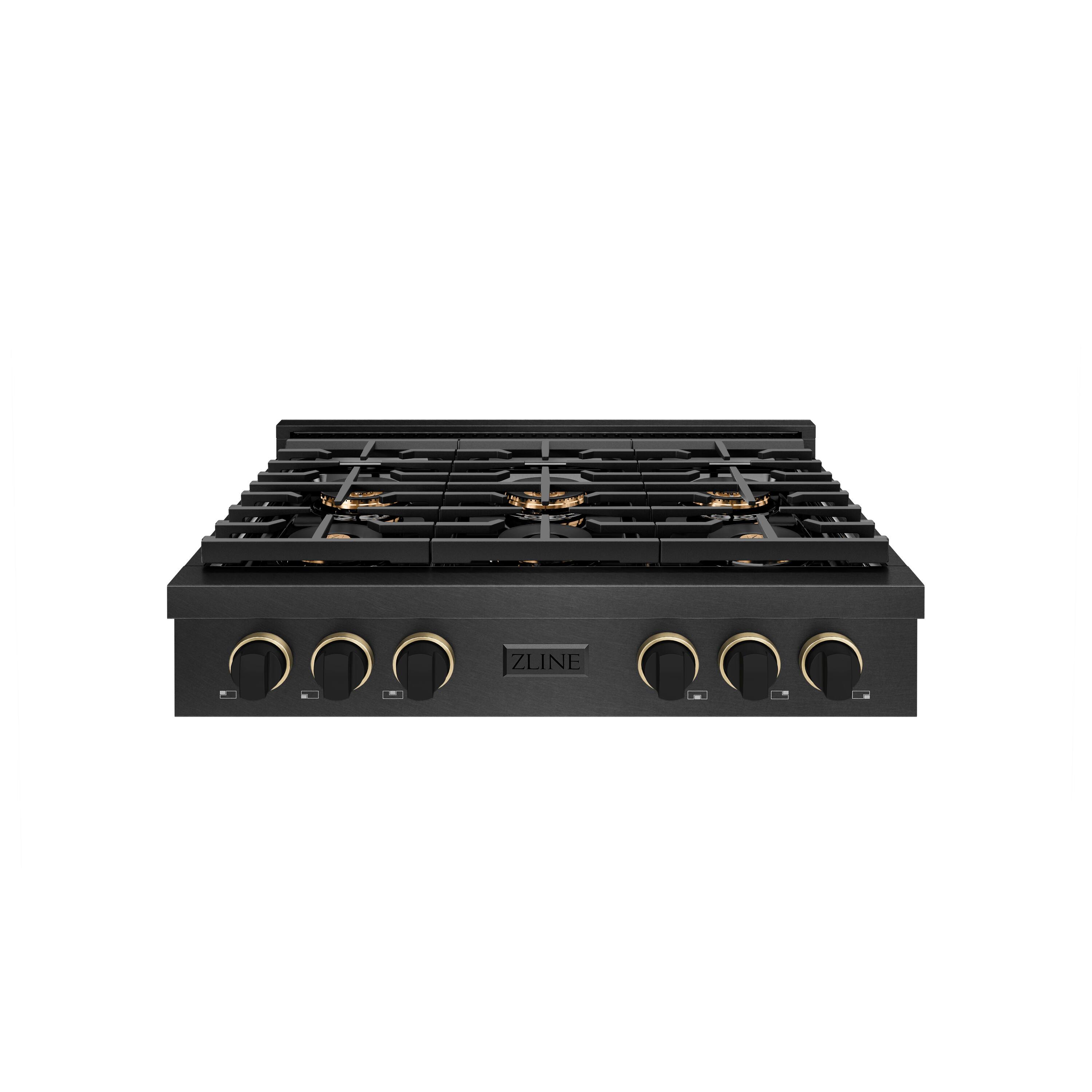 Front. ZLINE - ZLINE Designer 36 in. 6 Burner DuoPro Gas Rangetop in Black Satin Steel with Black and Bronze Accents (PSRTBSZ-36-MBCB) - Black Satin Stainless Steel.