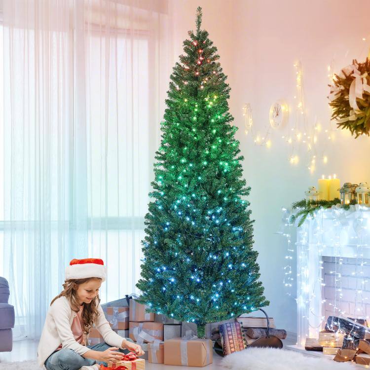 Alt View 1. PULUZ - 7ft Artificial Christmas Tree with Colorful DIY Synchronized Lights, Remote, Hinged Slim Fir with Daily Timer - Green.