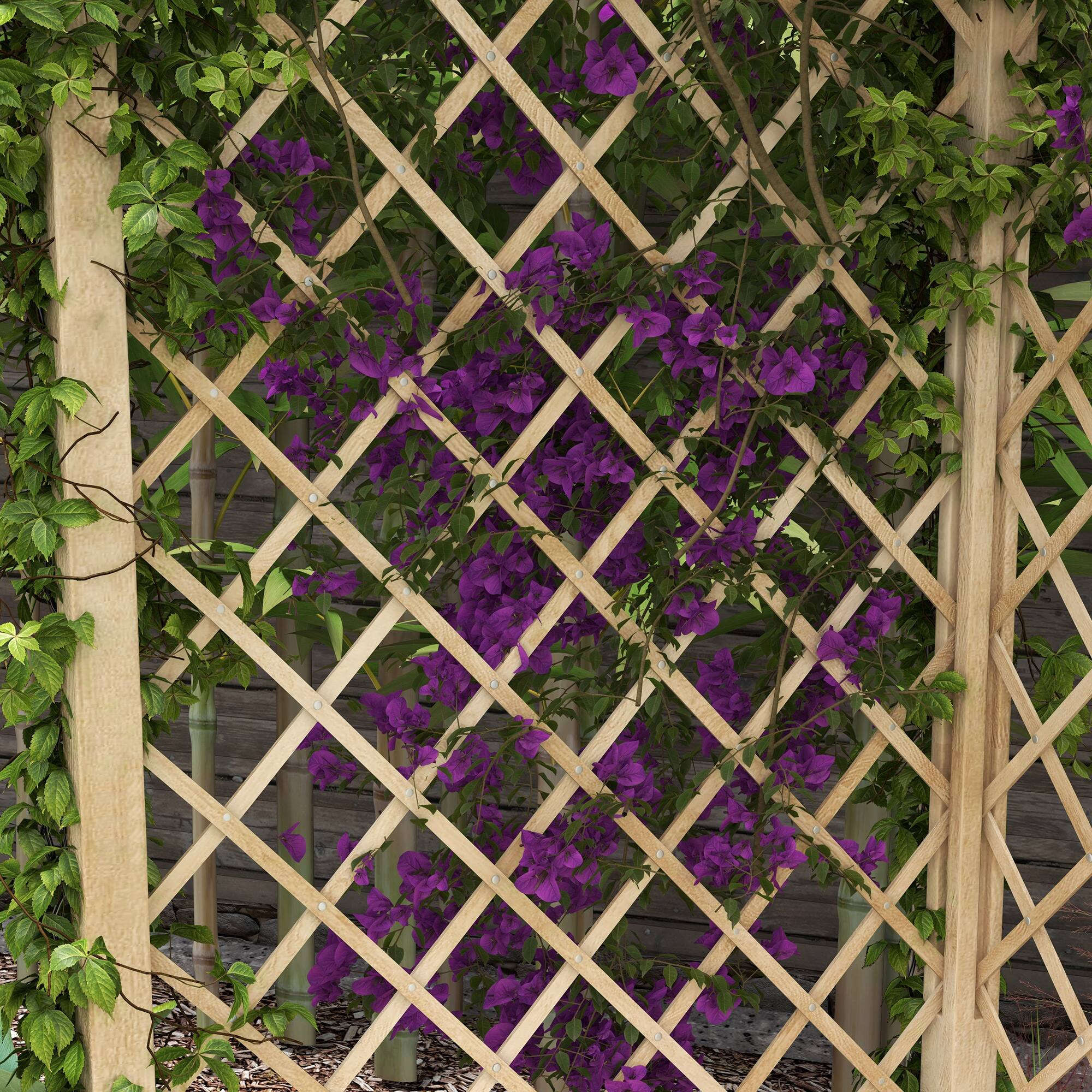 Alt View 7. Outsunny - Trellis Garden Bench, Wooden Park Bench for Climbing Plants w/ Slatted Seat, Great for Lawn, Backyard - Natural Wood.