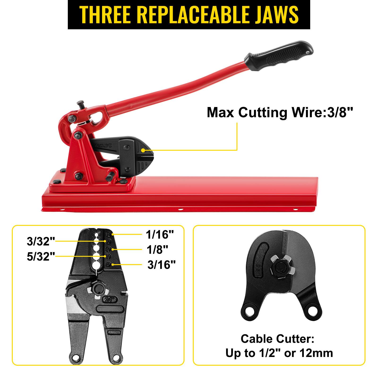 THREE REPLACEABLE JAWS

Max Cutting Wire: 3/8"

3/32" 5/32" 1/16" 1/8" 3/16"

Cable Cutter: Up to 1/2" or 12mm
