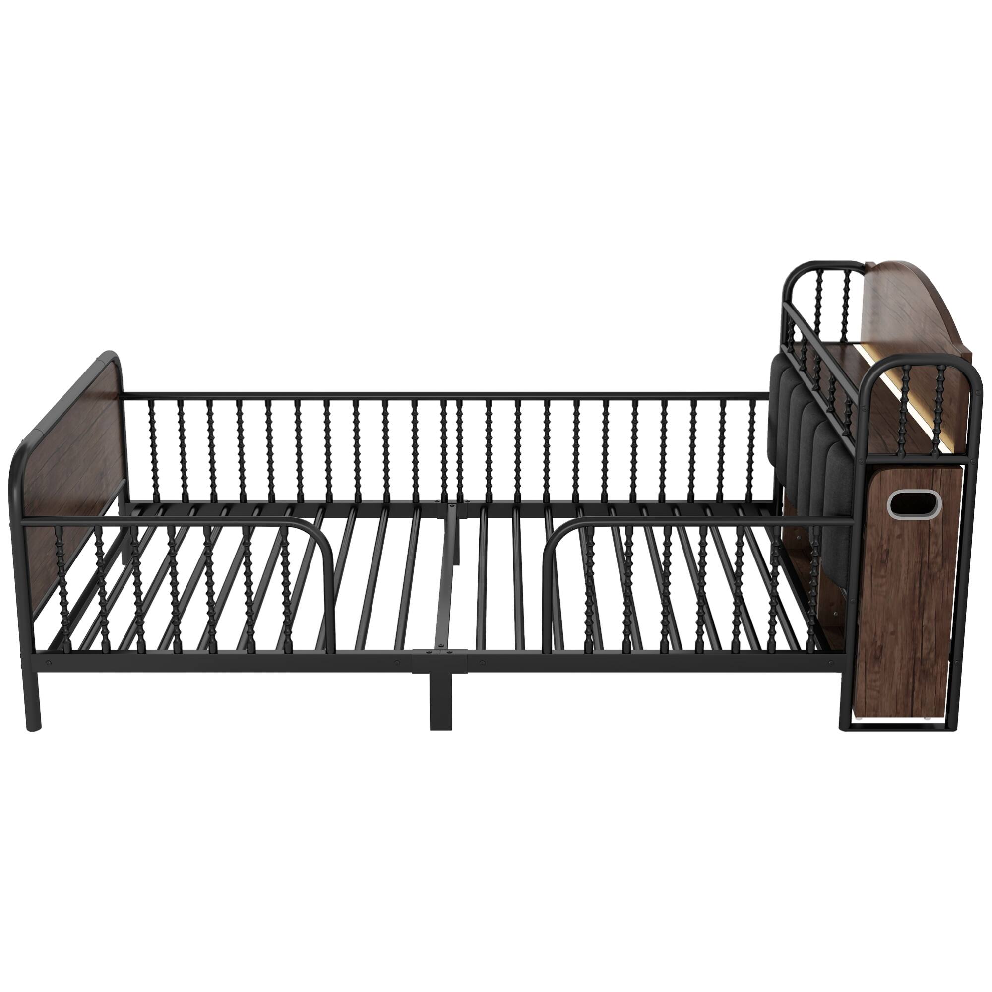 Alt View 6. GOODSILO - Twin Size Metal Platform Bed Frame with LED Lights and Pull-Out Storage Shelves for Kids - Black.