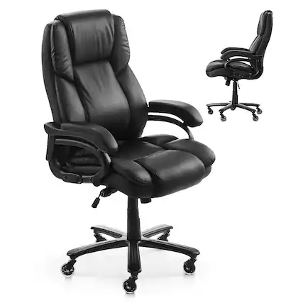 Front. VEVOR - Executive Office Chair with Knob-Control Lumbar Support, 500lb Capacity Office Chair, Heavy Duty Ergonomic Chair - Black.