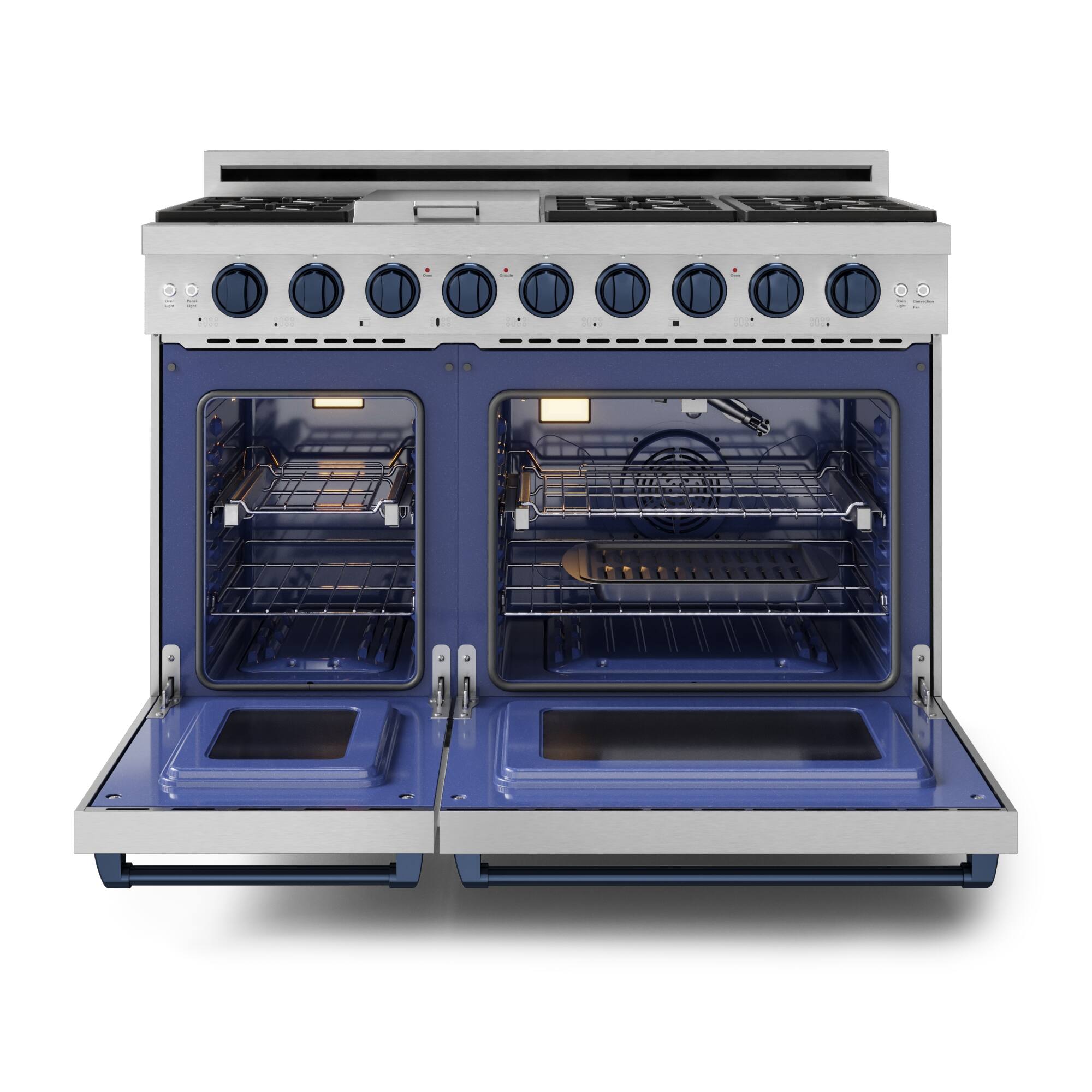 Alt View 12. Thor Kitchen - Gordon Ramsay Series by Thor Kitchen 6.8 Cu. Ft Freestanding Liquid Propane Gas Range with Navy Blue Hardware - Stainless Steel.