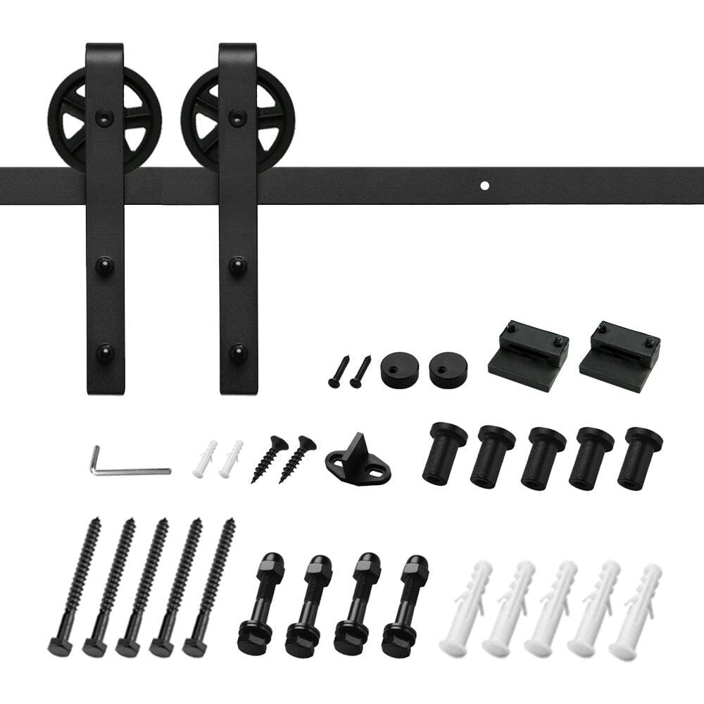 Alt View 5. Boyel Living - 6.6 ft./79 in. Black Sliding Barn Door Track and Hardware Kit with Bigwheel J Shape Hanger for Single Door - Black.