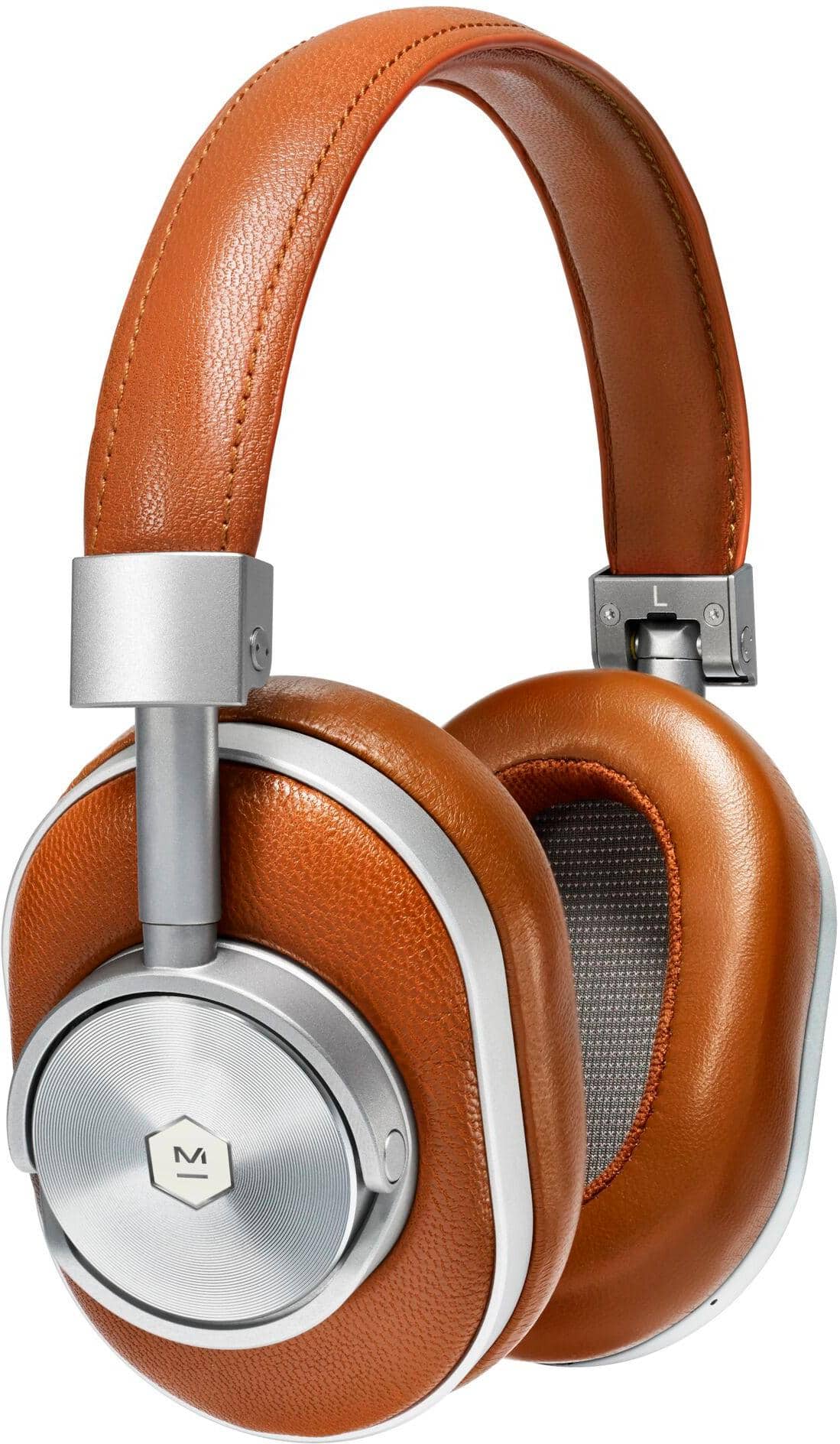 Master & Dynamic - MW60 Over-the-Ear Wireless Headphones - Silver Metal/Brown Leather - Angle