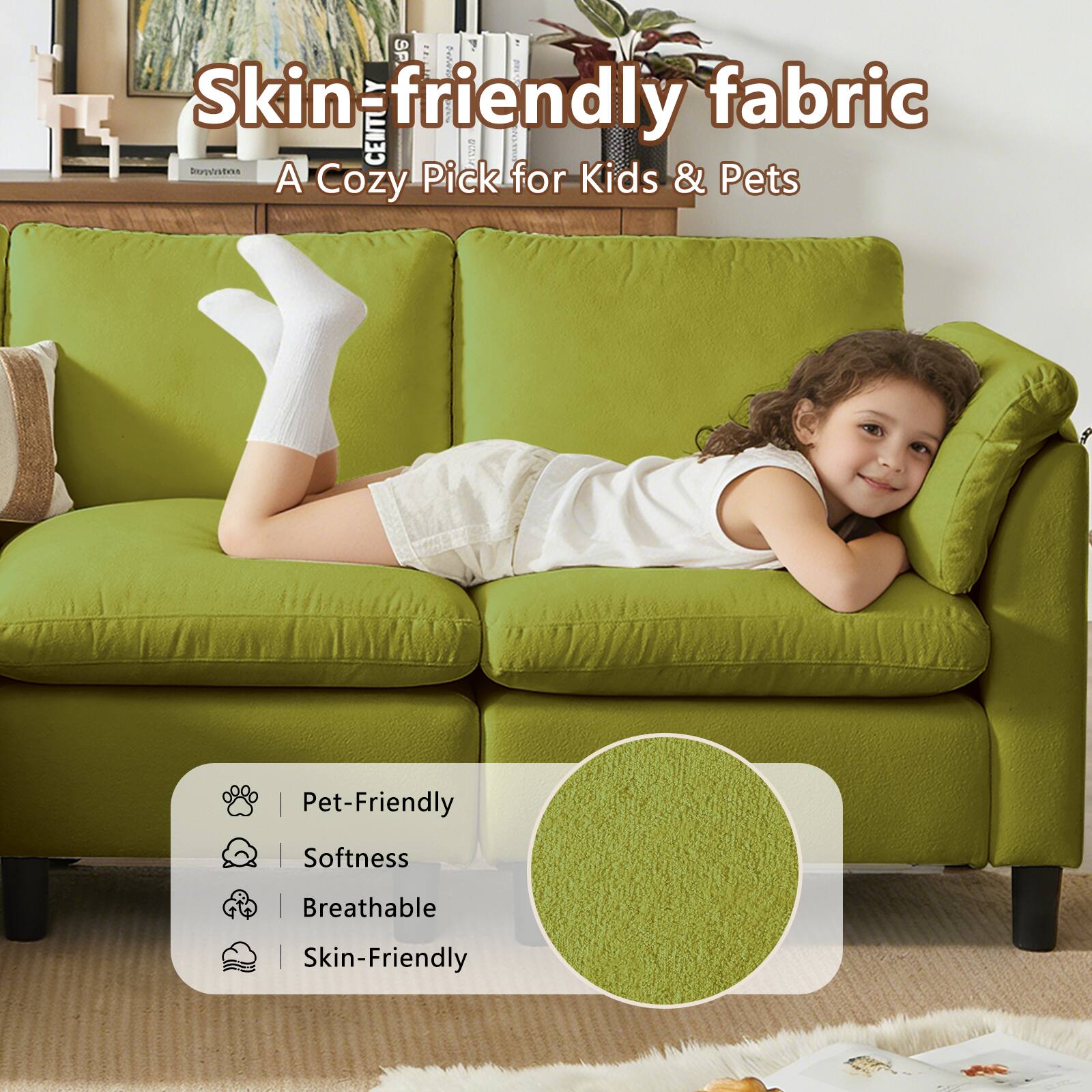 Skin-friendly fabric  
A Cozy Pick for Kids & Pets  
Pet-Friendly  
Softness  
Breathable  
Skin-Friendly
