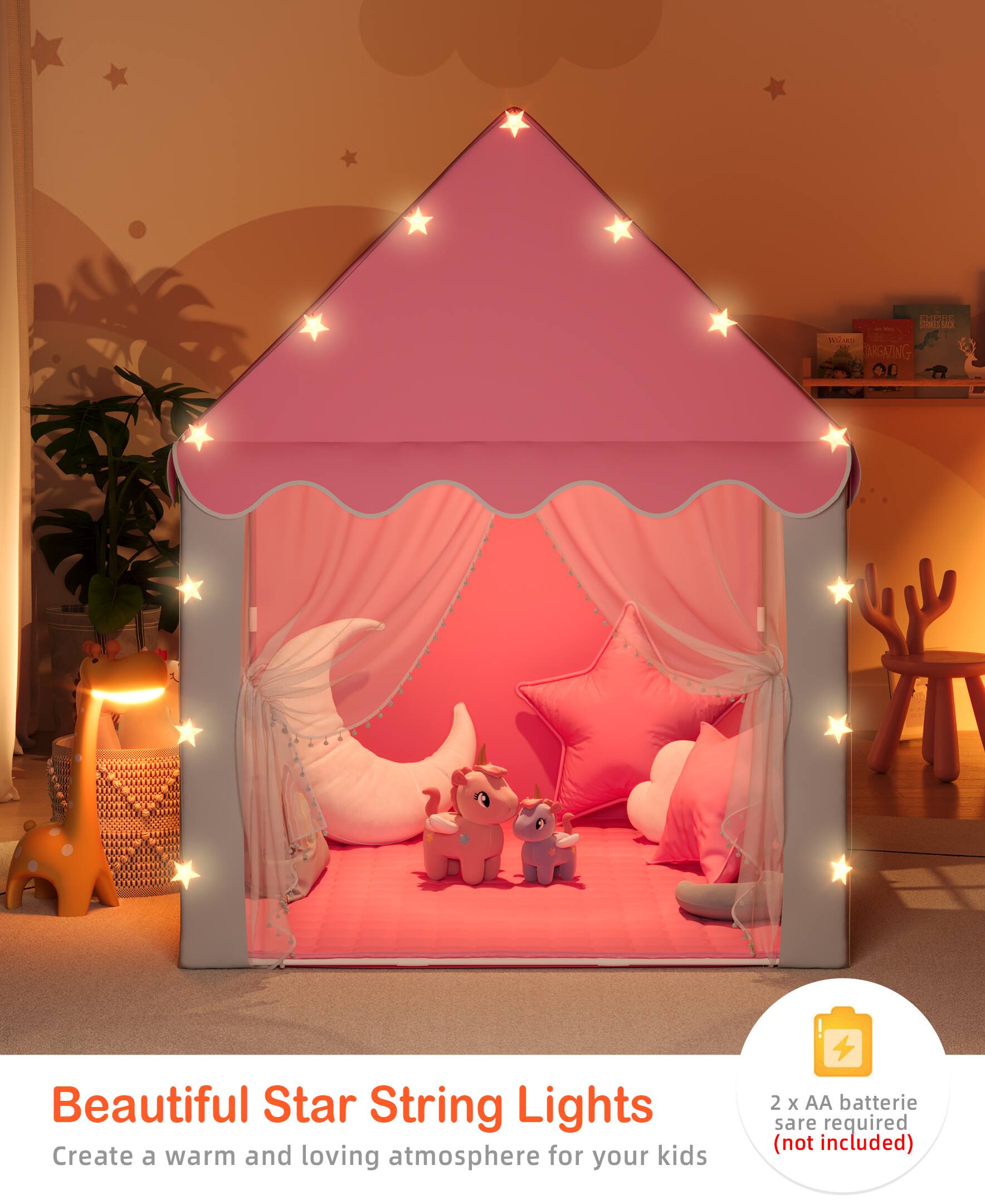 Beautiful Star String Lights  
Create a warm and loving atmosphere for your kids  

2 x AA batteries are required (not included)