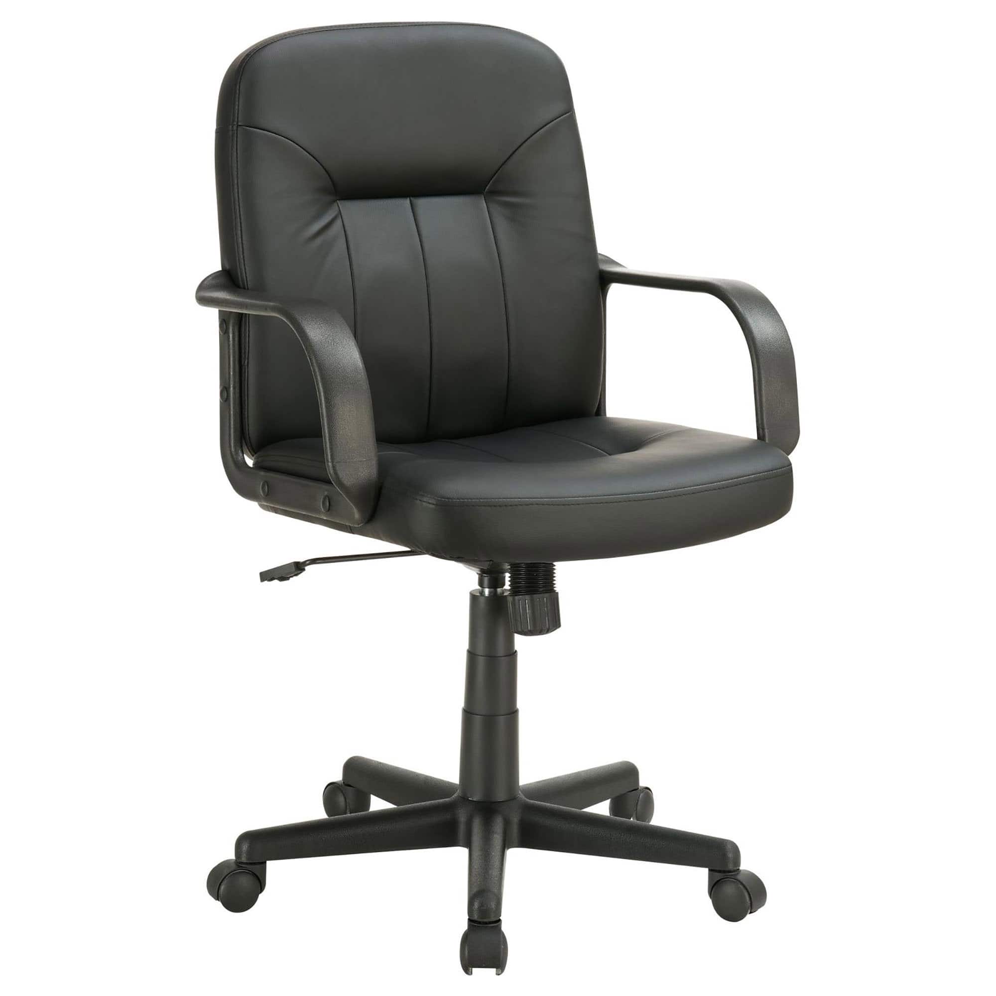 Spaco - Ergonomic Executive Office Chair, Adjustable Height, Leatherette, Sloped Arms, Low Profile, Caster - Black