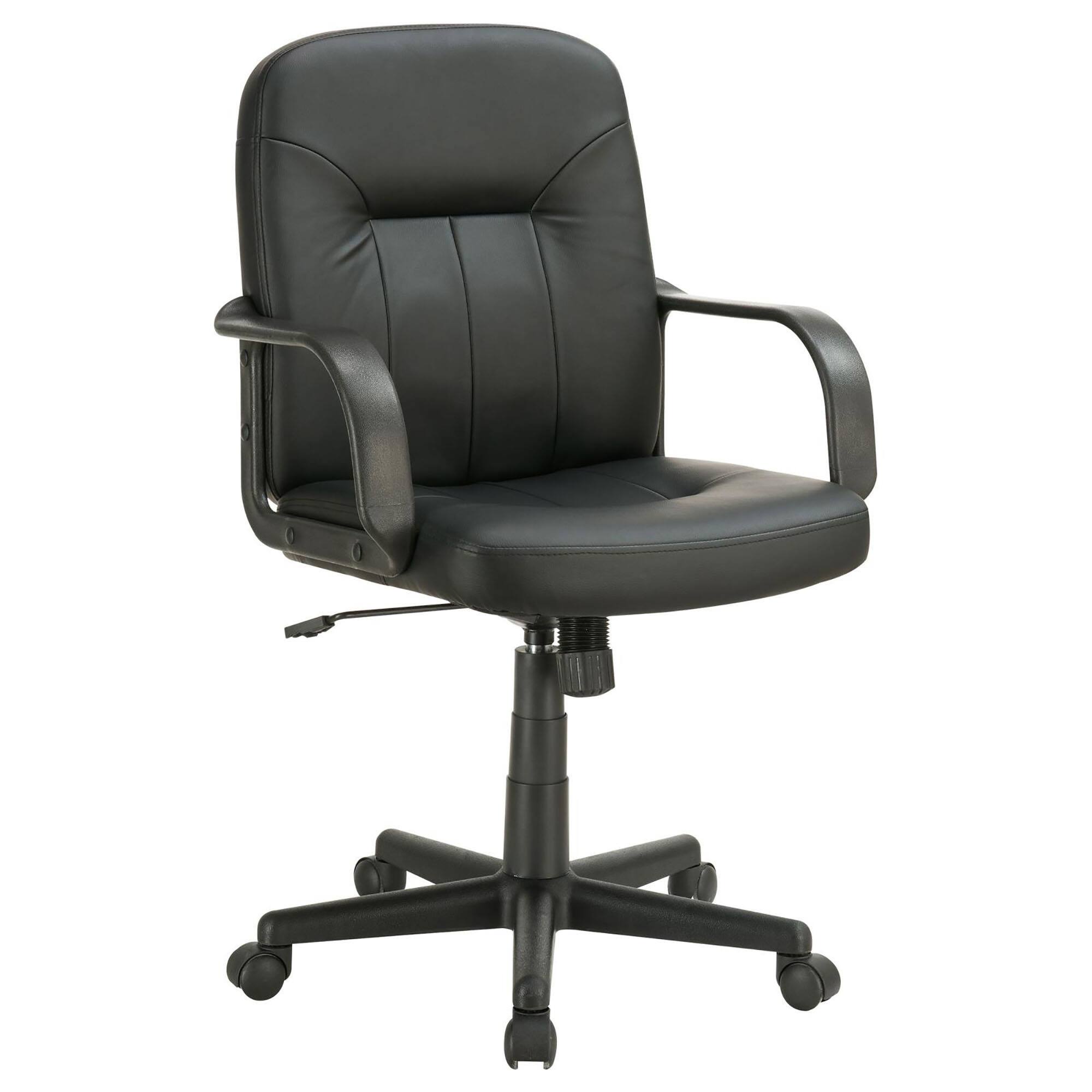 Front. Spaco - Spaco Ergonomic Executive Office Chair, Adjustable Height, Black Leatherette, Sloped Arms, Low Profile, Caster - Black.