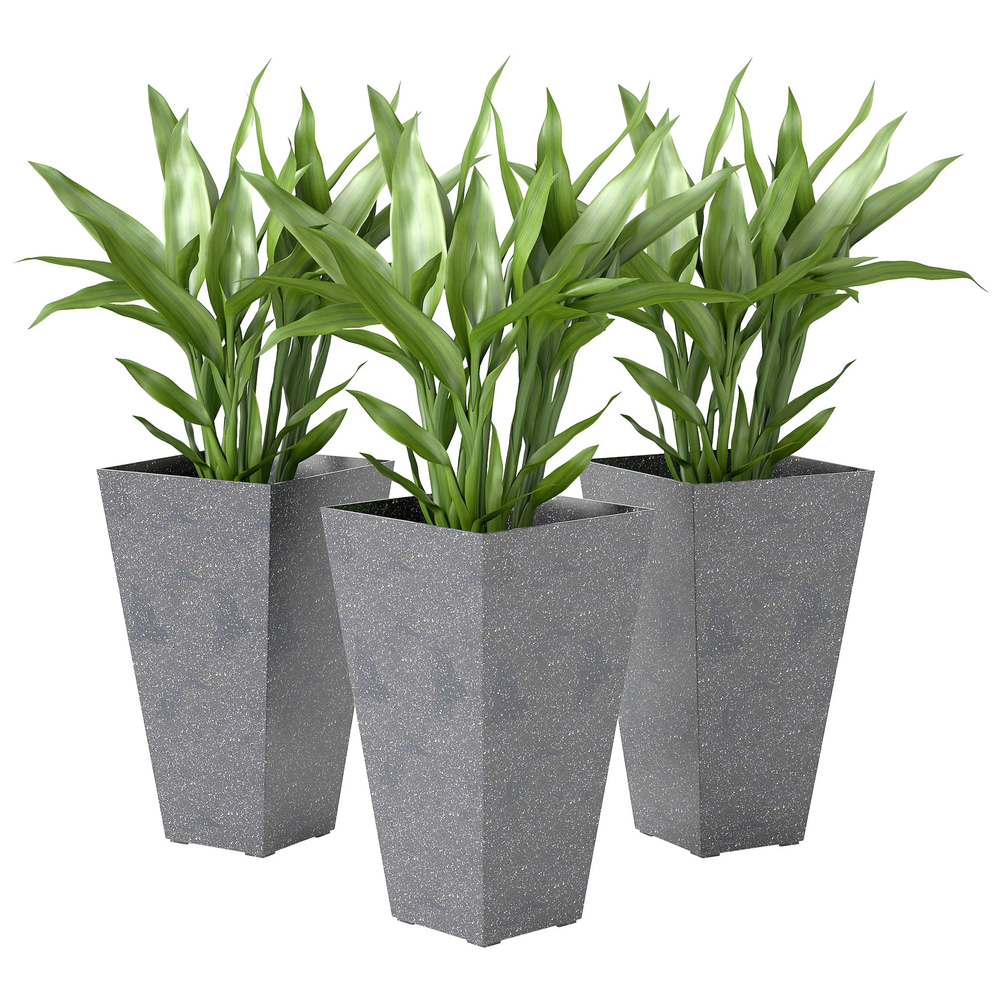Outsunny - 28 Inch Tall Planters for Outdoor Plants, Set of 3 Plastic Flower Pots with Marble Finish and Drainage Holes