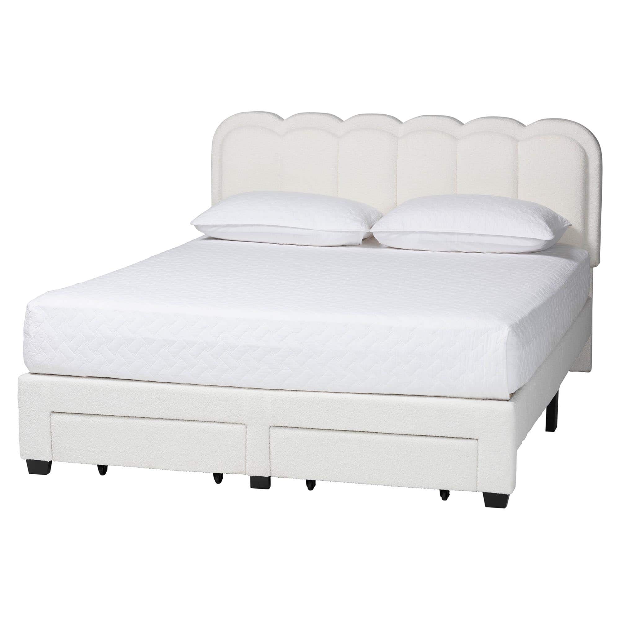 Baxton Studio - Caradonna Cream Teddy-Bear Fabric Bed with Storage Drawers - Fully Upholstered Platform Bed, Queen - Cream price history on PriceWatchPro