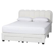 Front. Baxton Studio - Baxton Studio Caradonna Cream Teddy-Bear Fabric Bed with Storage Drawers - Fully Upholstered Platform Bed, Queen - Cream.