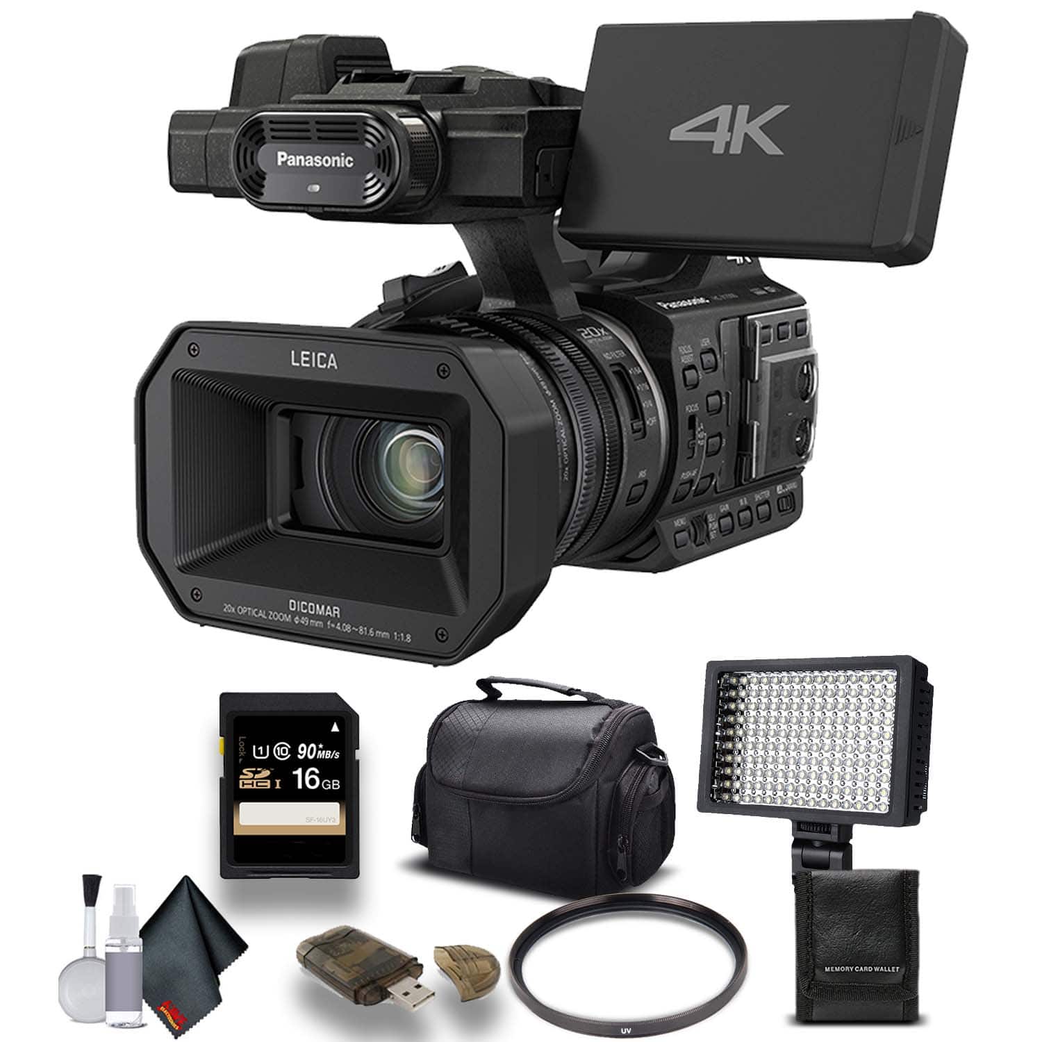 Panasonic - HC-X1000 4K DCI/Ultra HD/Full HD Camcorder with 16GB Memory Card, LED Light, Case and More. - Starter Bundle