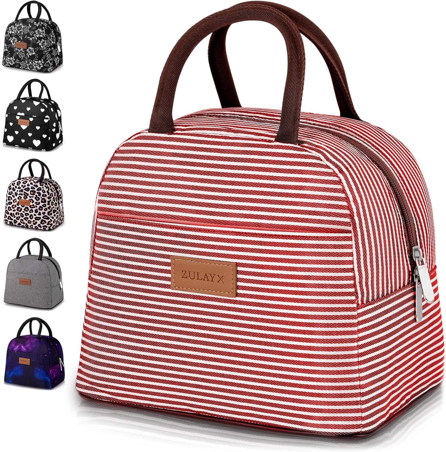 Zulay Kitchen - Insulated Lunch Box For Women - Tote Lunch Bag Women Insulated With Soft Padded Handles - Red Stripe